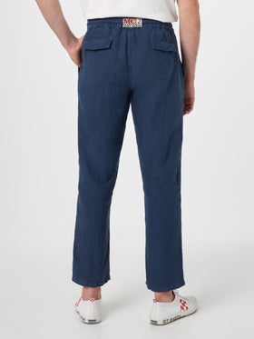 Man navy blue linen Calais pants with drawstring - MC2 Saint Barth