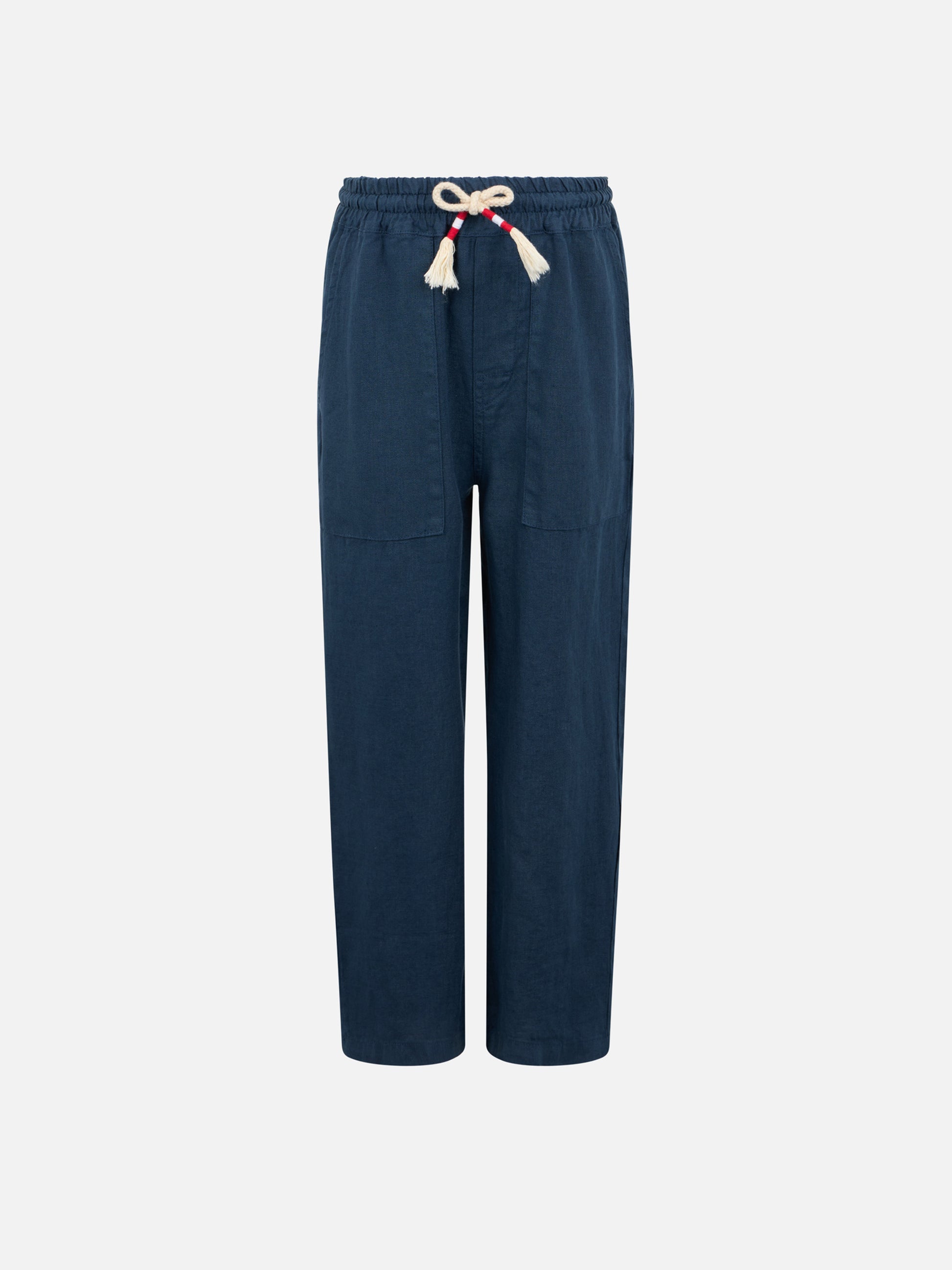 Boy navy blue linen Calais Jr pants with drawstring - MC2 Saint Barth
