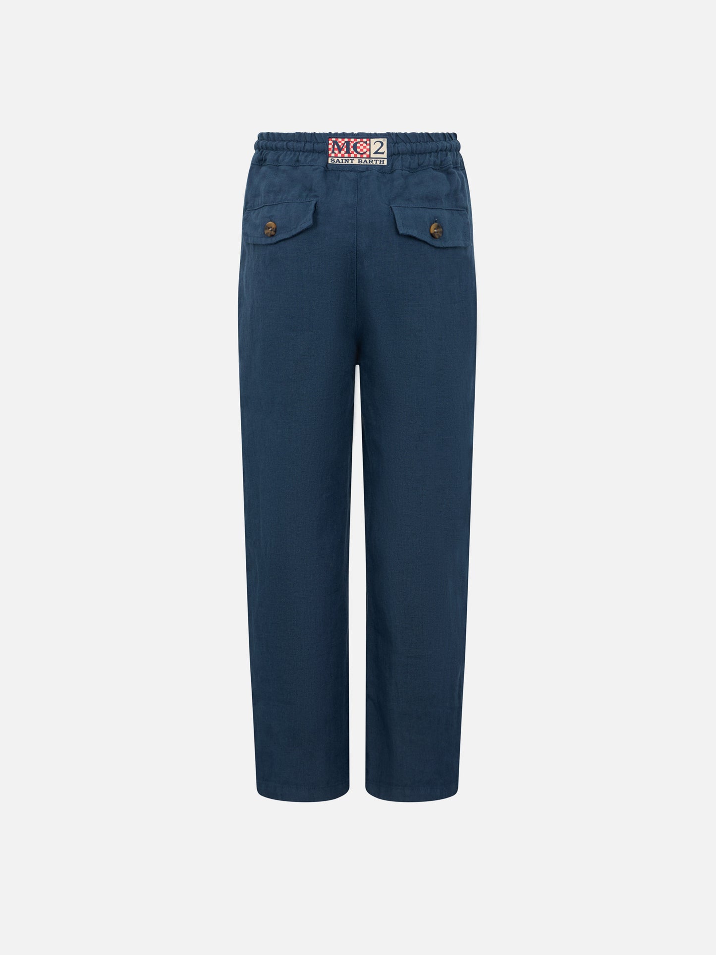 Boy navy blue linen Calais Jr pants with drawstring - MC2 Saint Barth