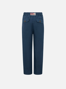 Boy navy blue linen Calais Jr pants with drawstring - MC2 Saint Barth