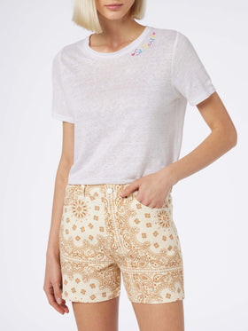Woman bandanna print denim bermuda Cancun - MC2 Saint Barth