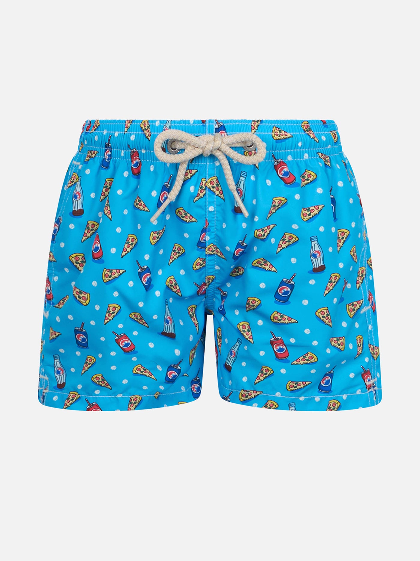 Boy lightweight fabric swim-shorts Jean Lighting with pizza print - MC2 Saint Barth