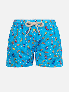 Boy lightweight fabric swim-shorts Jean Lighting with pizza print - MC2 Saint Barth