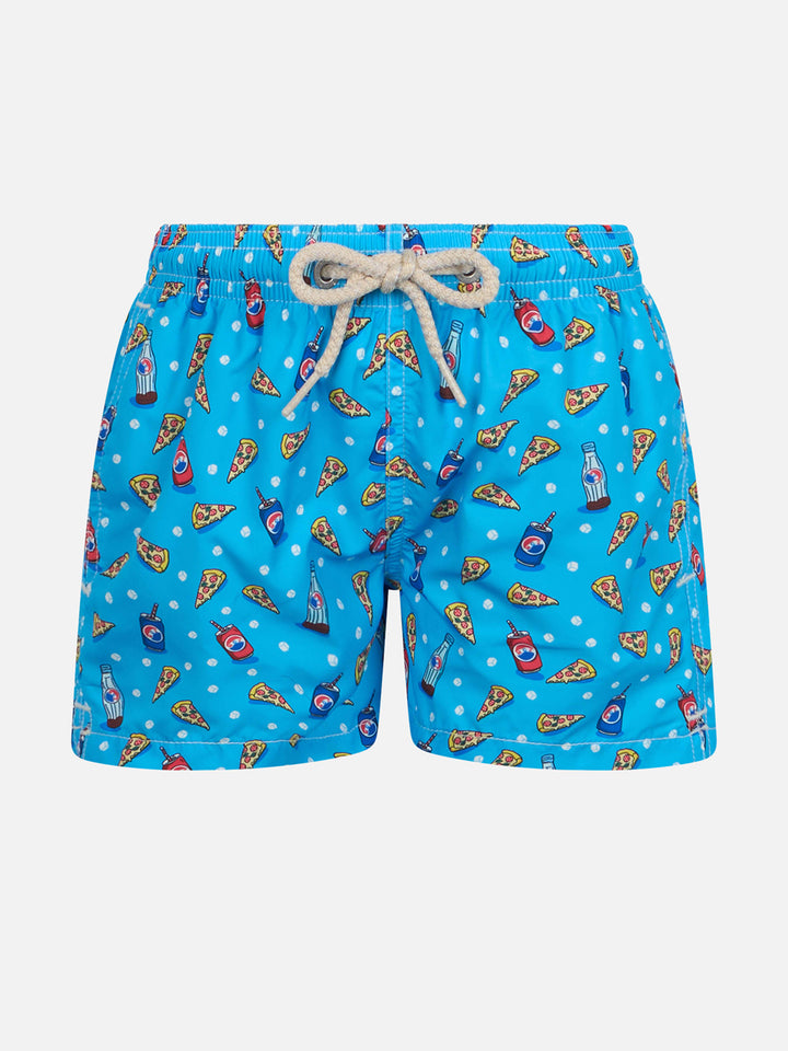 Boy lightweight fabric swim-shorts Jean Lighting with pizza print - MC2 Saint Barth