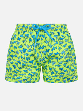 Boy lightweight fabric swim-shorts Jean Lighting with sharks print - MC2 Saint Barth