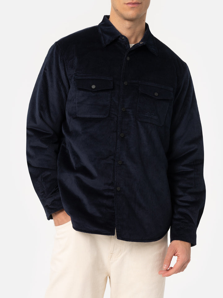 Man navy blue corduroy overshirt Chalet with St. Barth embroidery - MC2 Saint Barth