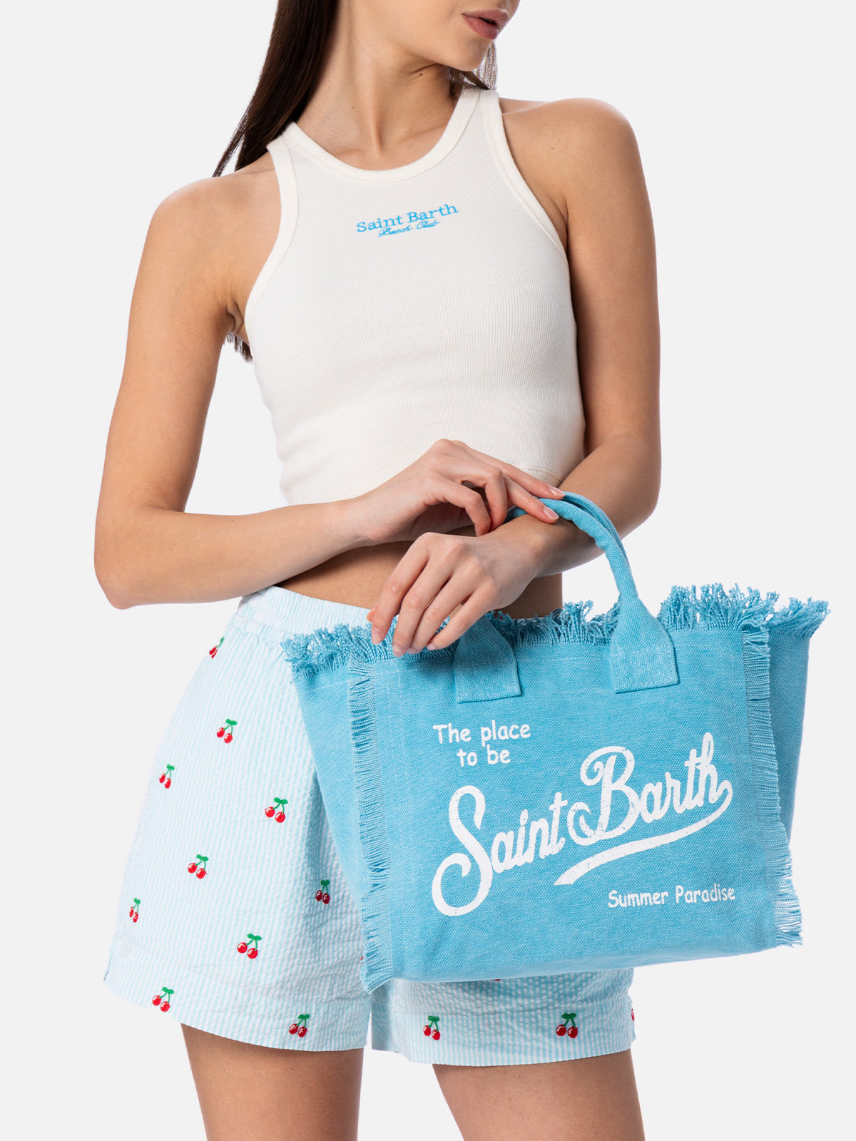 Borsa Colette in tela di cotone azzurra