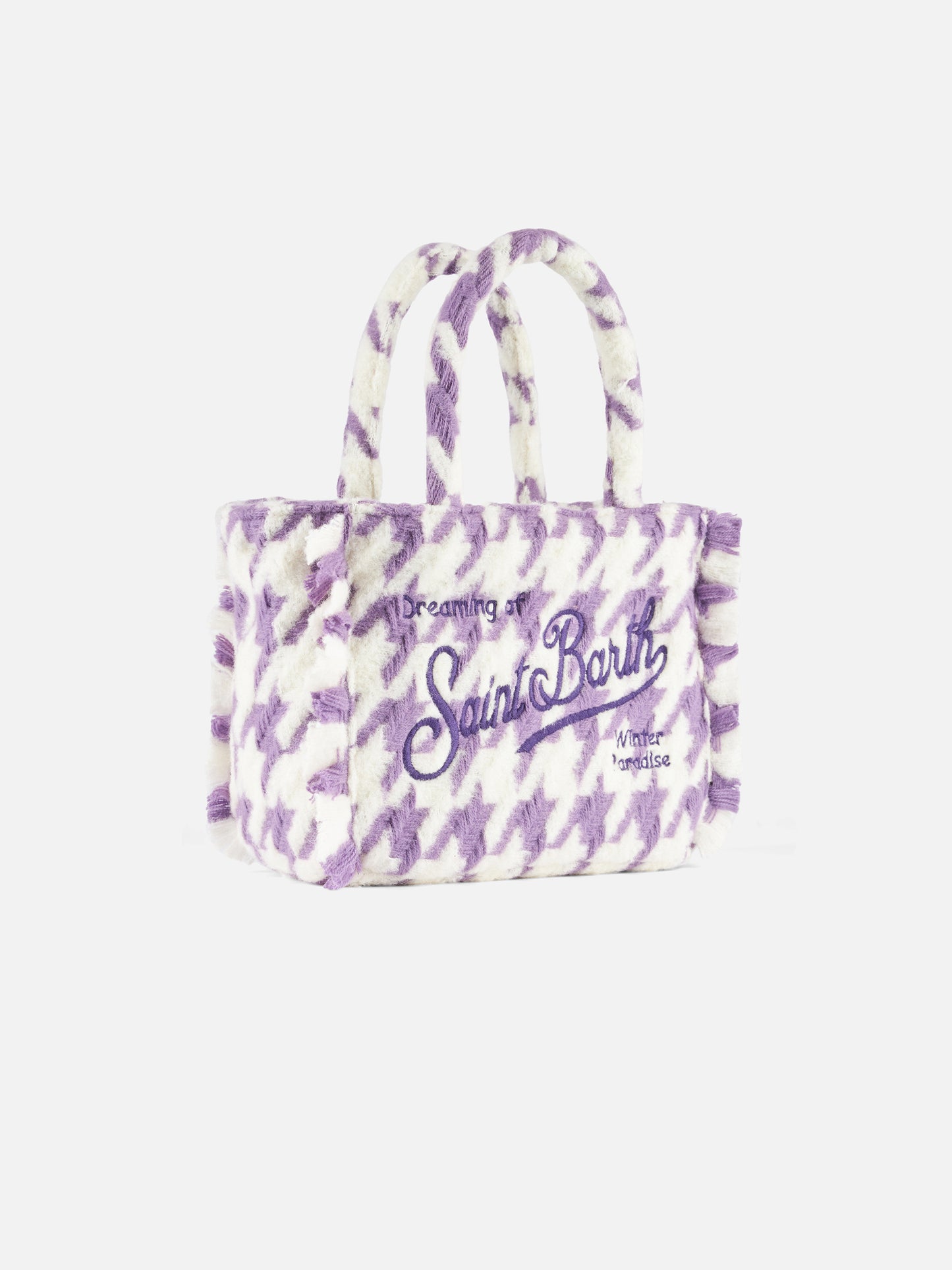 Wooly Colette fringed handbag with pied de poule pattern - MC2 Saint Barth