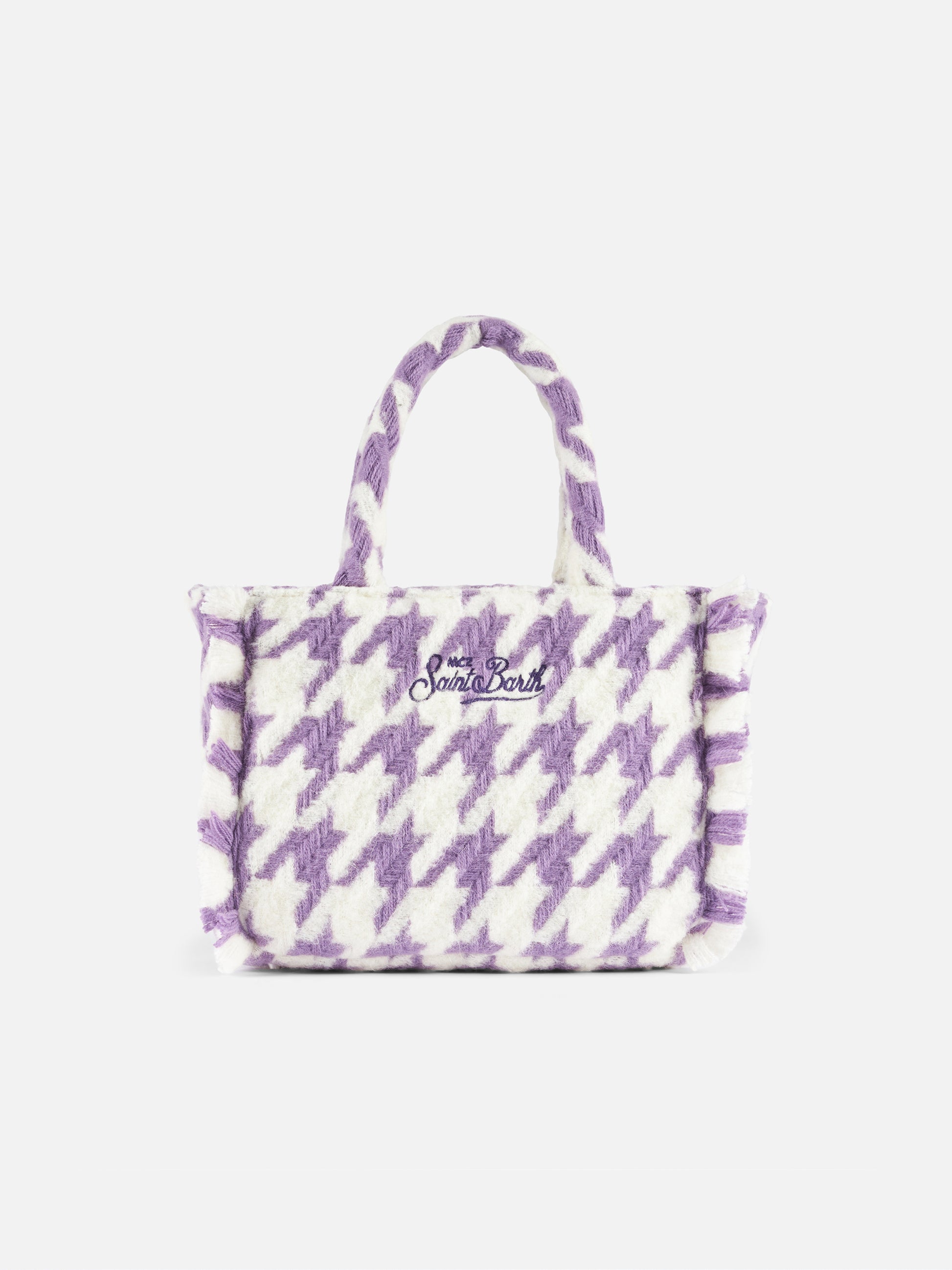 Wooly Colette fringed handbag with pied de poule pattern - MC2 Saint Barth