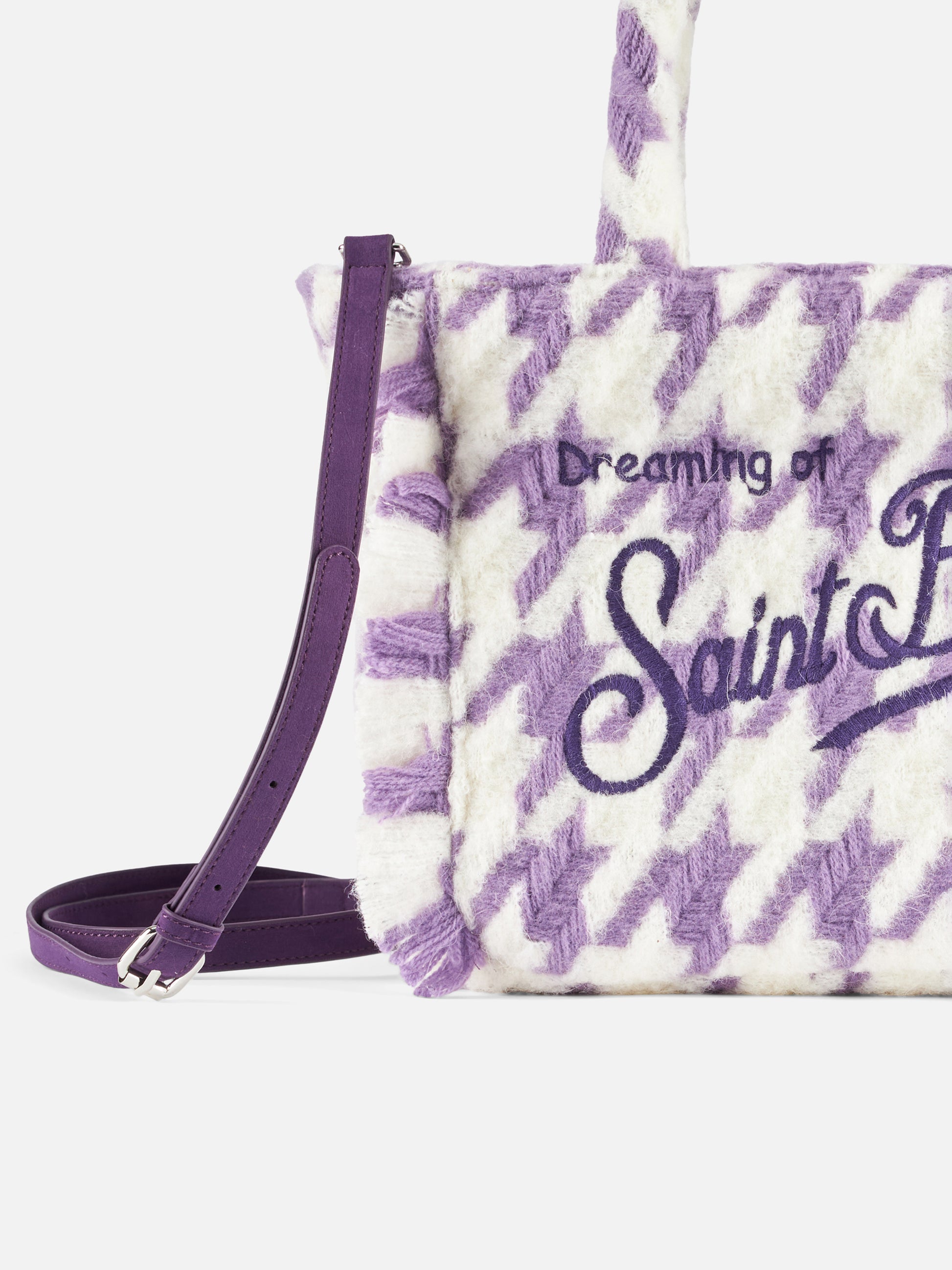 Wooly Colette fringed handbag with pied de poule pattern - MC2 Saint Barth