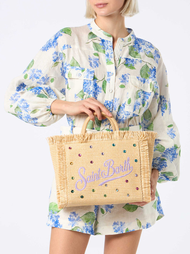 Borsa Colette effetto paglia con decorazioni in strass