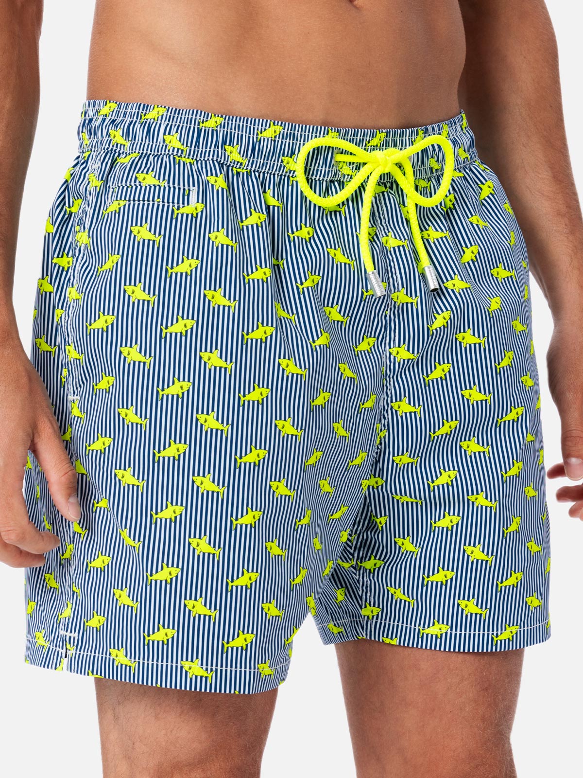 Comfort Light classic stretch swim shorts with sharks print - MC2 Saint Barth