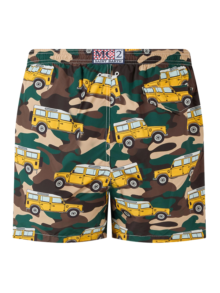 Man lightweight fabric swim-shorts Lighting with off-road car print - MC2 Saint Barth