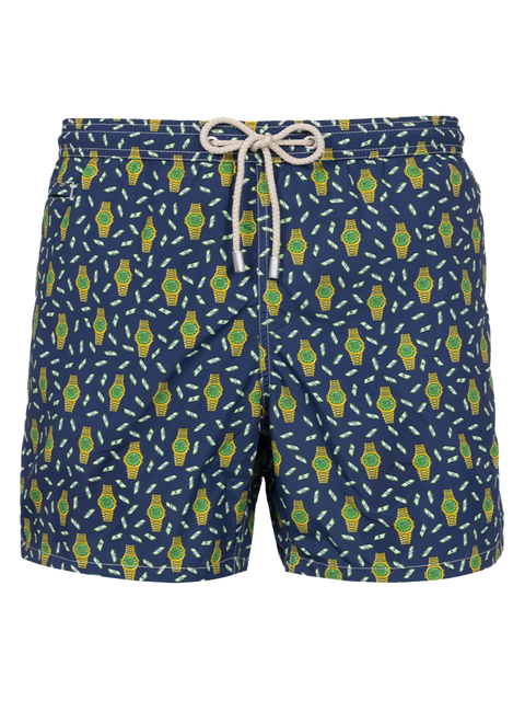 Man lightweight fabric swim-shorts Lighting Micro Fantasy with watches print - MC2 Saint Barth