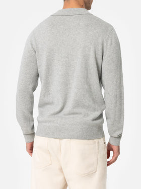 Man mélange grey cashmere blend polo collar sweater Covent - MC2 Saint Barth