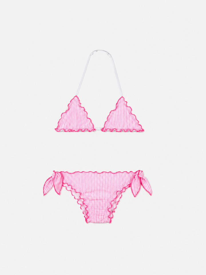 Mädchen-Triangel-Bikini aus Seersucker mit Streifen 