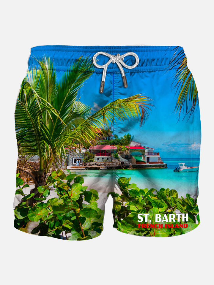 Herren-Badeshorts mit karibischem Insel-Print