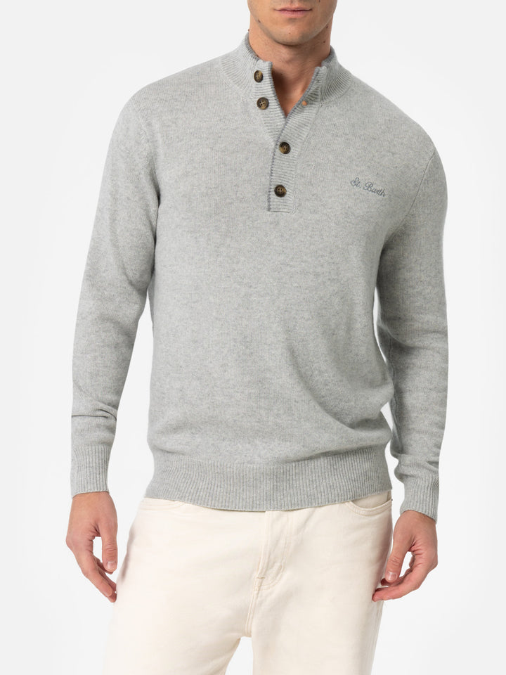 Man light grey blended cashmere polo sweater Dorian - MC2 Saint Barth