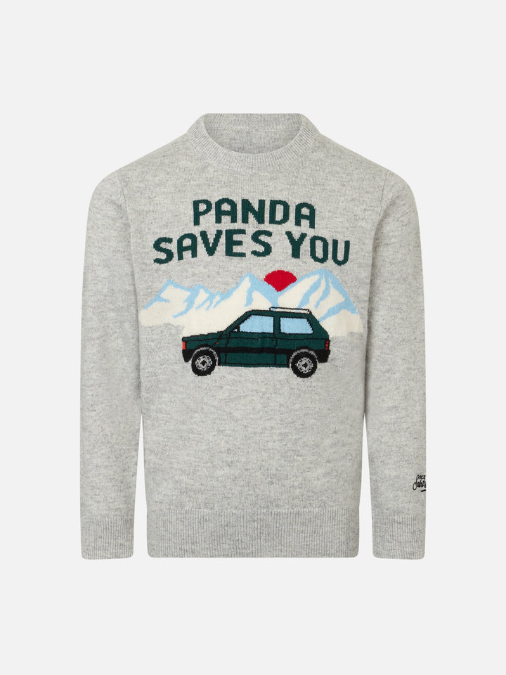 Boy crewneck sweater with Panda saves you jacquard - MC2 Saint Barth