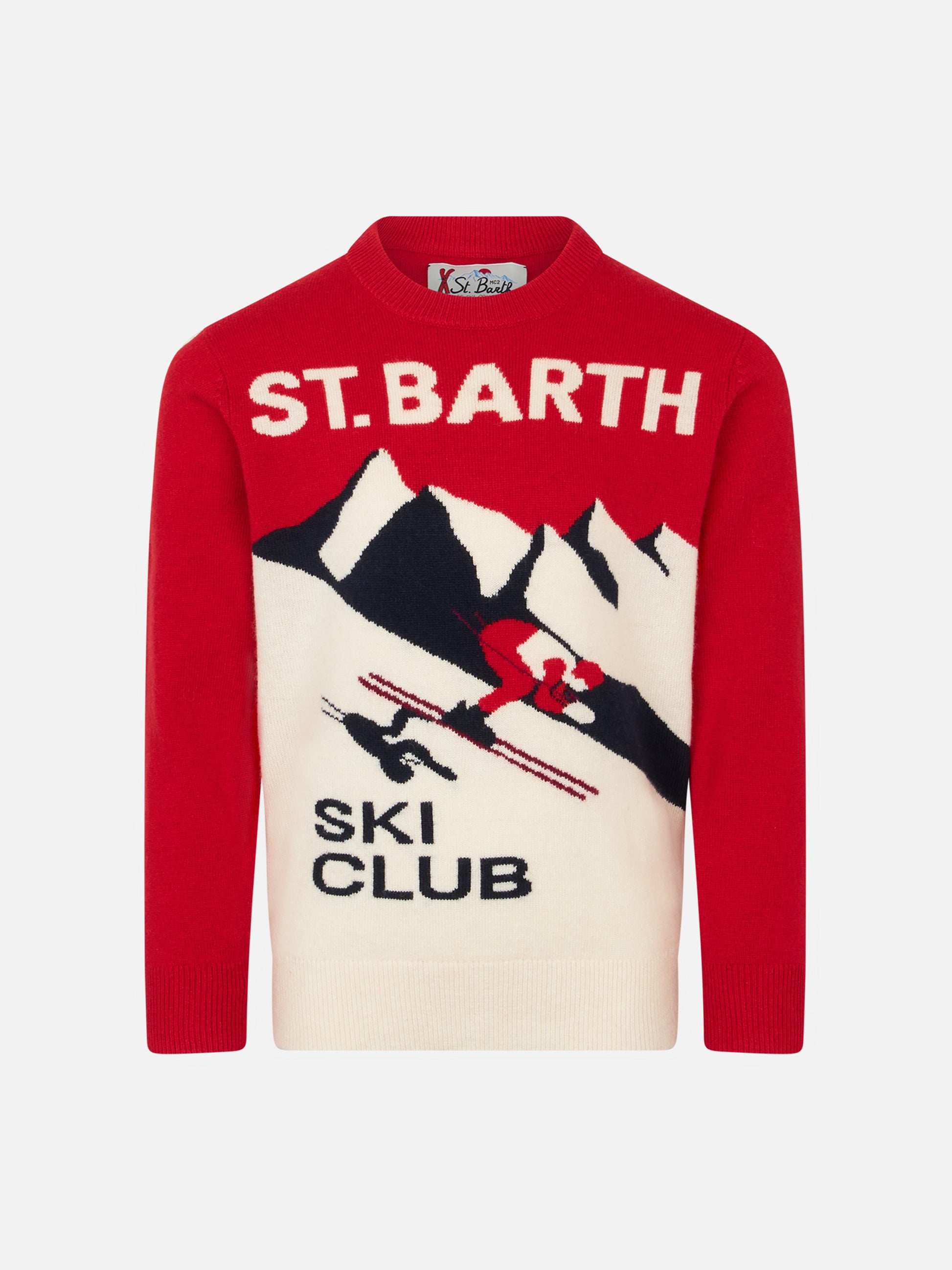 Boy crewneck sweater with St. Barth Ski Club postacard jacquard - MC2 Saint Barth