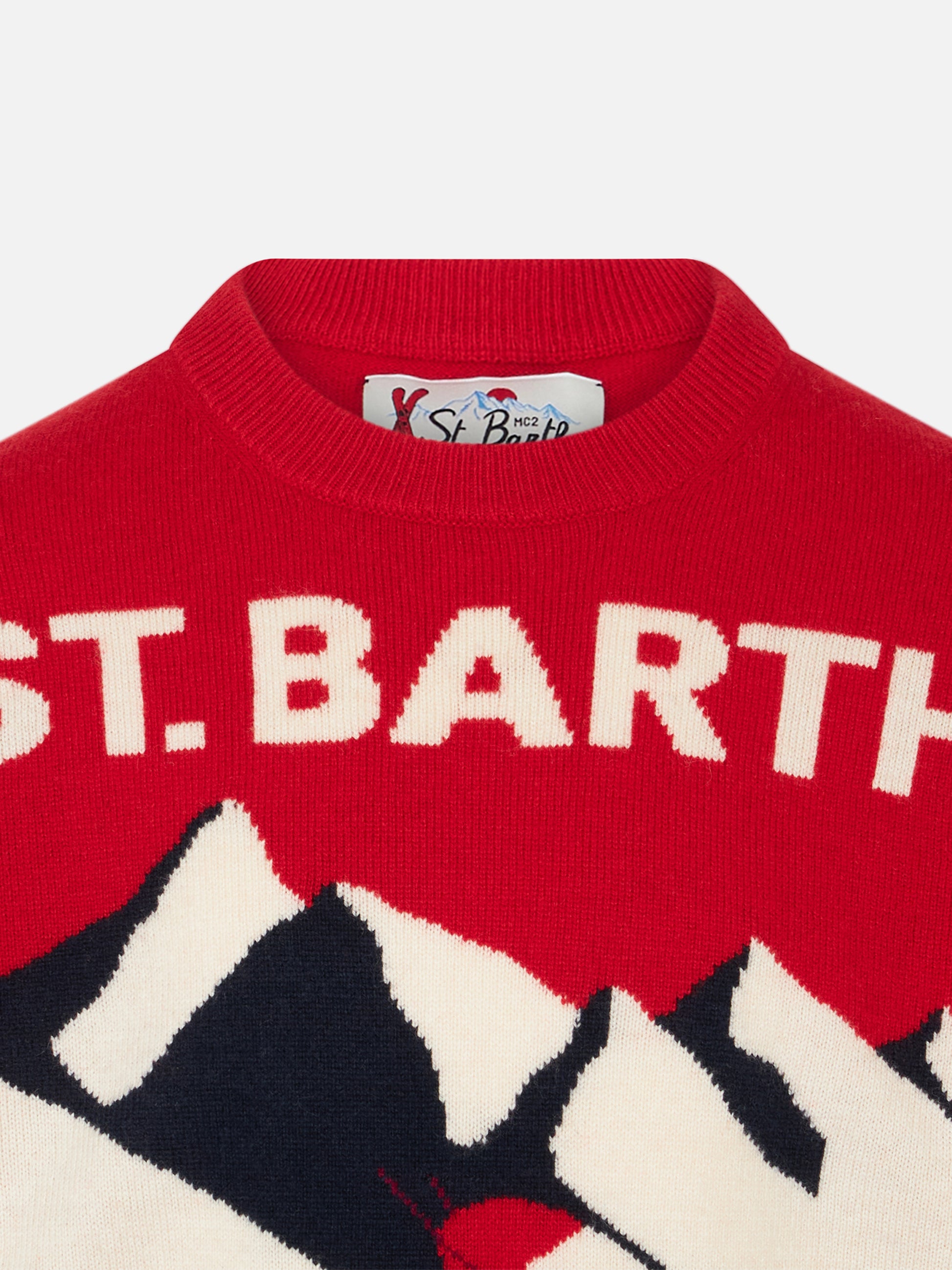 Boy crewneck sweater with St. Barth Ski Club postacard jacquard - MC2 Saint Barth