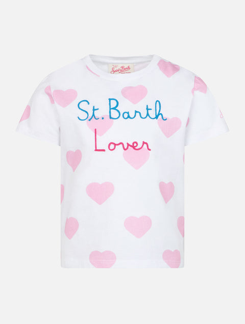 Girl cotton jersey crewneck t-shirt Elly with Vacay mood embroidery - MC2 Saint Barth