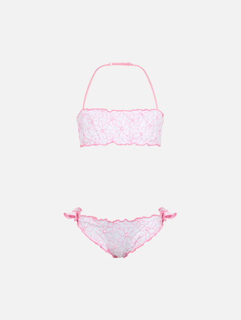 Girl classic bandeau bikini Emy with daisy embroidery - MC2 Saint Barth