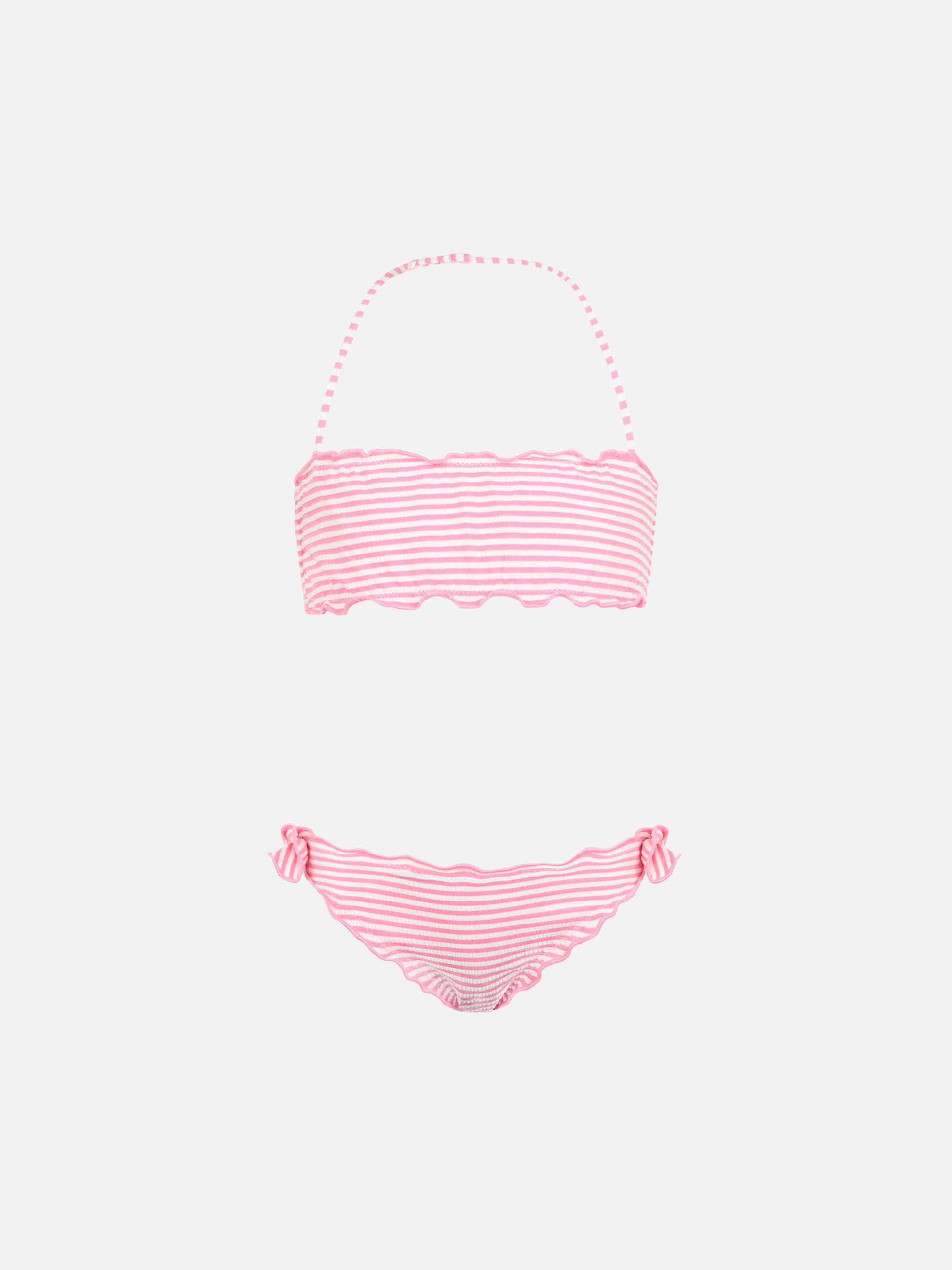 Girl seersucker classic bandeau bikini Emy with striped print - MC2 Saint Barth