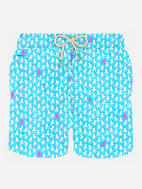 Man light fabric swim shorts with white and fuchsia octopus print - MC2 Saint Barth