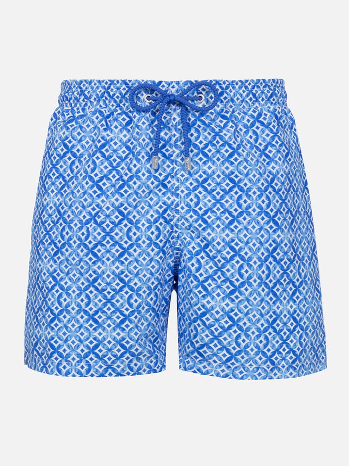 Man mid-length Gustavia swim-shorts with geometric majolica print - MC2 Saint Barth