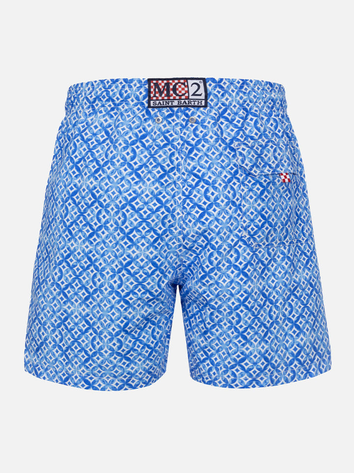 Man mid-length Gustavia swim-shorts with geometric majolica print - MC2 Saint Barth