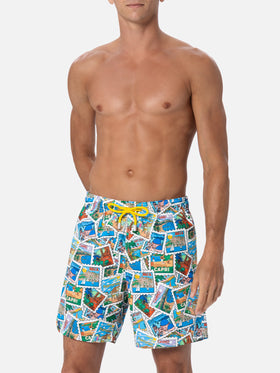 Man mid-length Gustavia swim-shorts with postcard mix print | ALESSANDRO ENRIQUEZ SPECIAL EDITION - MC2 Saint Barth