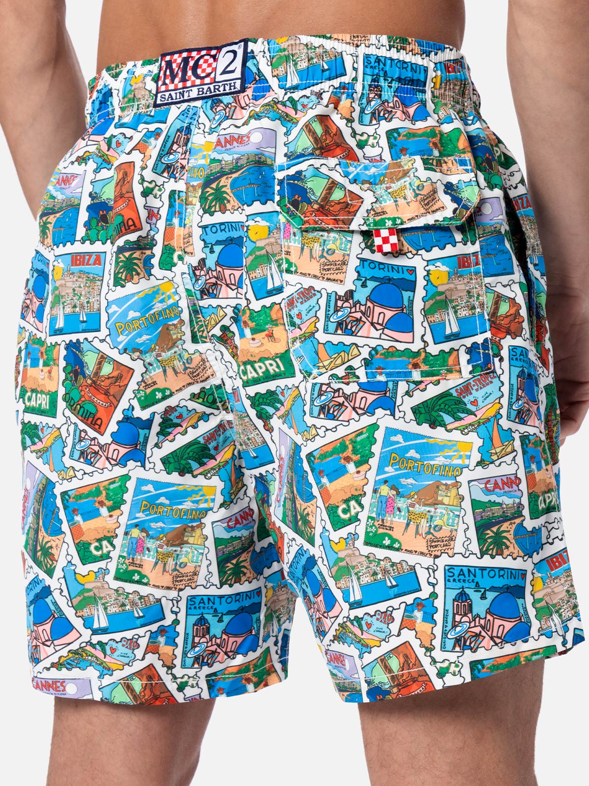 Man mid-length Gustavia swim-shorts with postcard mix print | ALESSANDRO ENRIQUEZ SPECIAL EDITION - MC2 Saint Barth