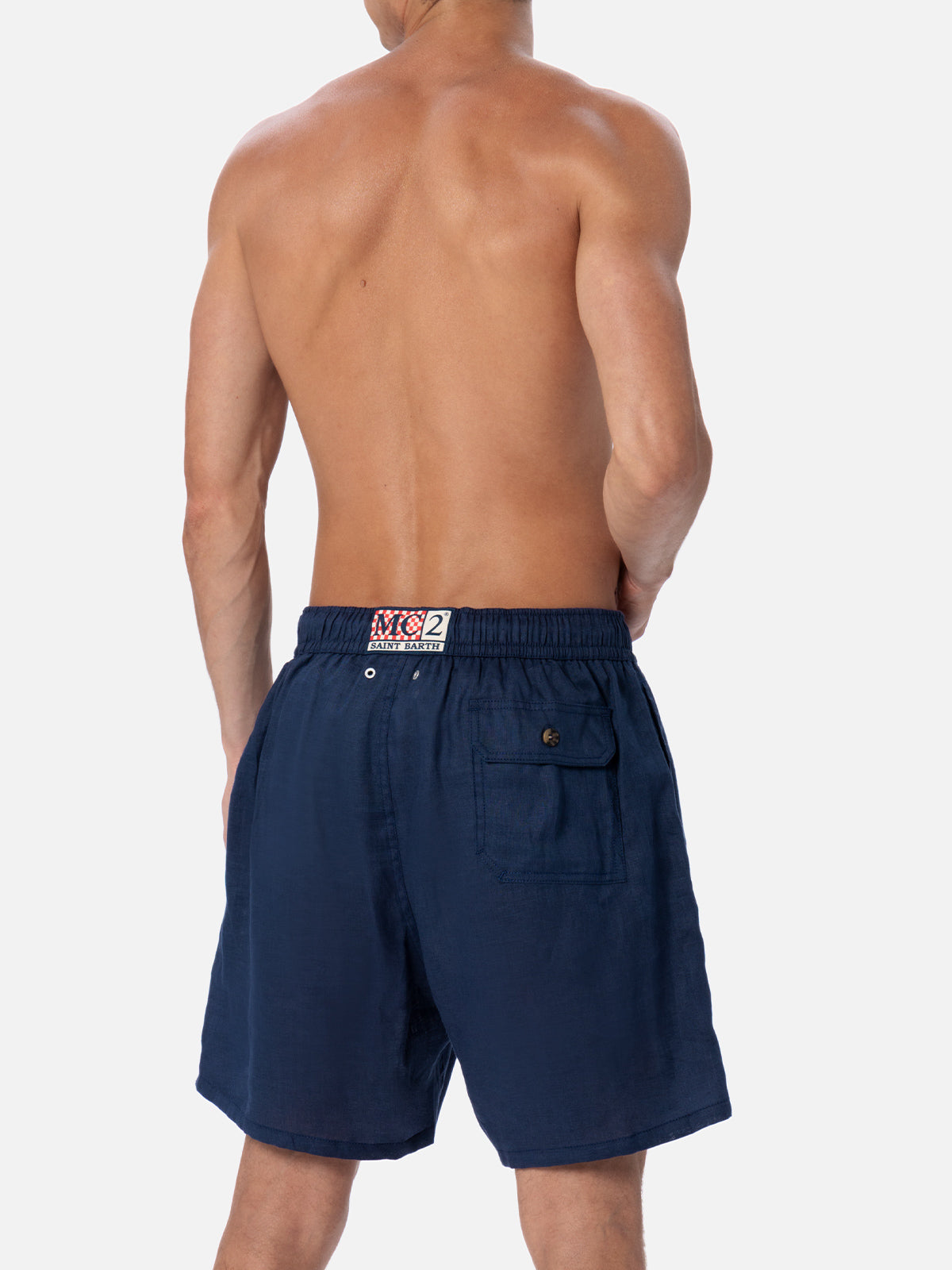 Mid-length navy blue linen swim-shorts Gustavia - MC2 Saint Barth