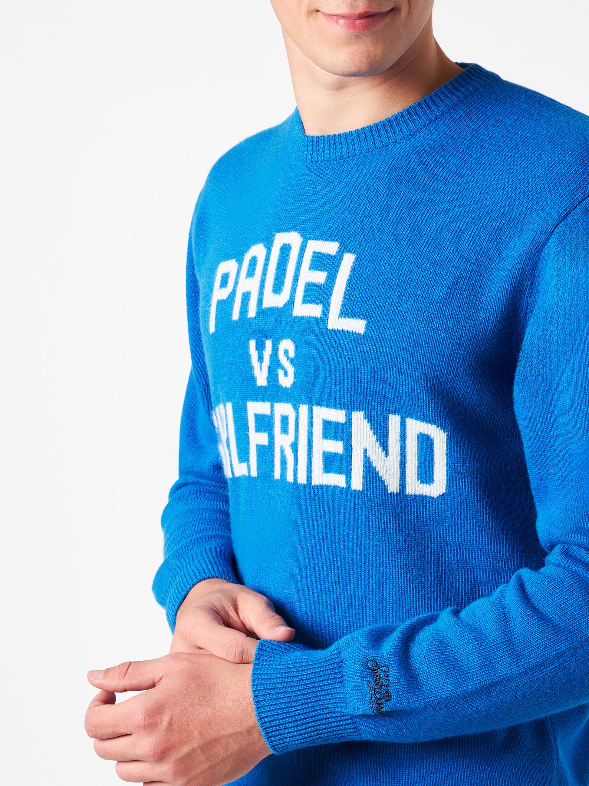 Man crewneck sweater with Padel vs Girlfriend jacquard - MC2 Saint Barth