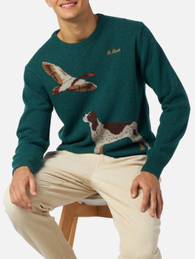 Man crewneck donegal sweater with country dog jacquard