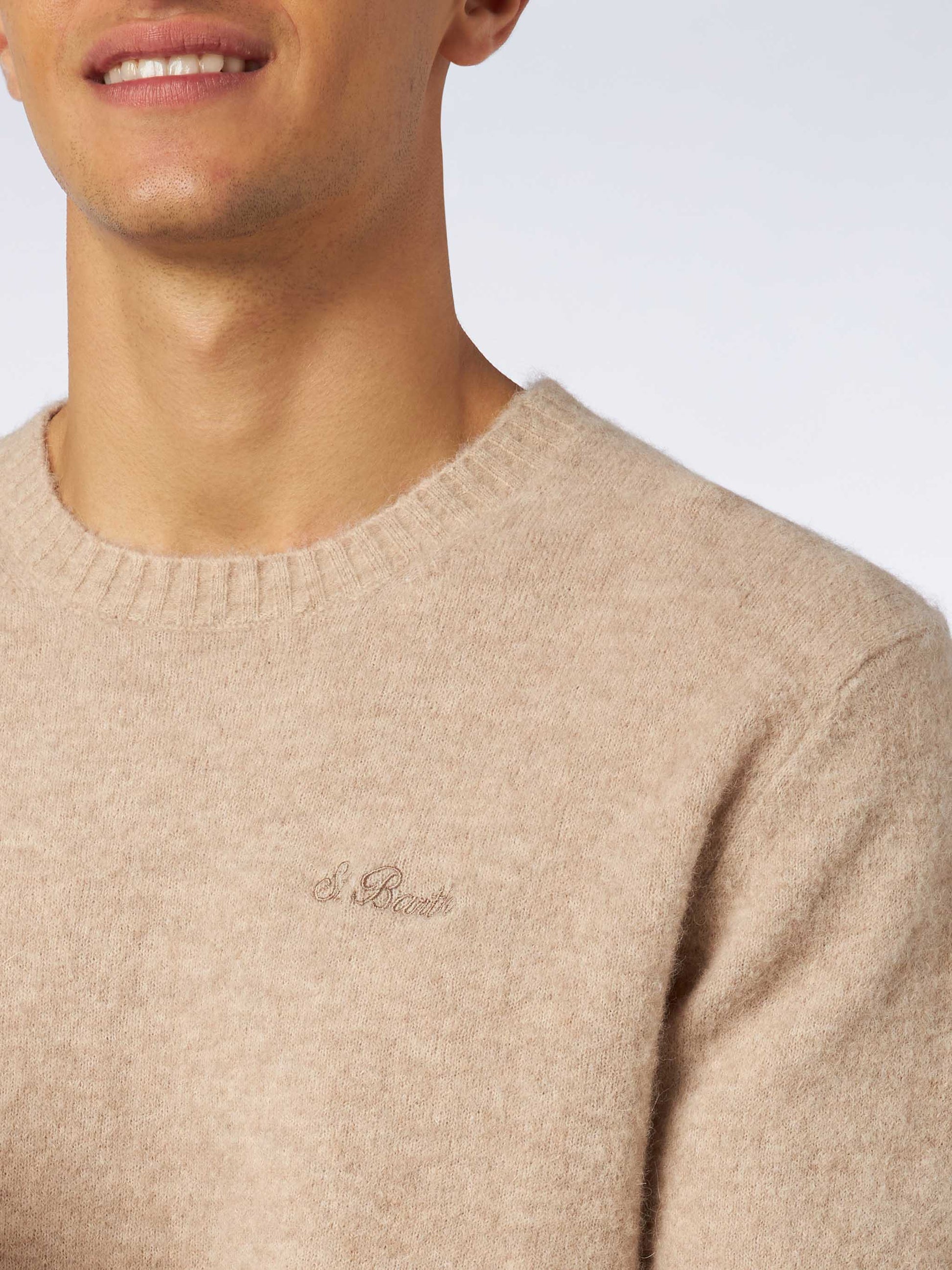 Man beige stretch alpaca sweater with St. Barth embroidery - MC2 Saint Barth