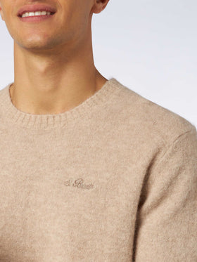 Man beige stretch alpaca sweater with St. Barth embroidery - MC2 Saint Barth