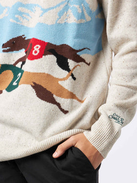 Man crewneck donegal sweater with St. Moritz polo print