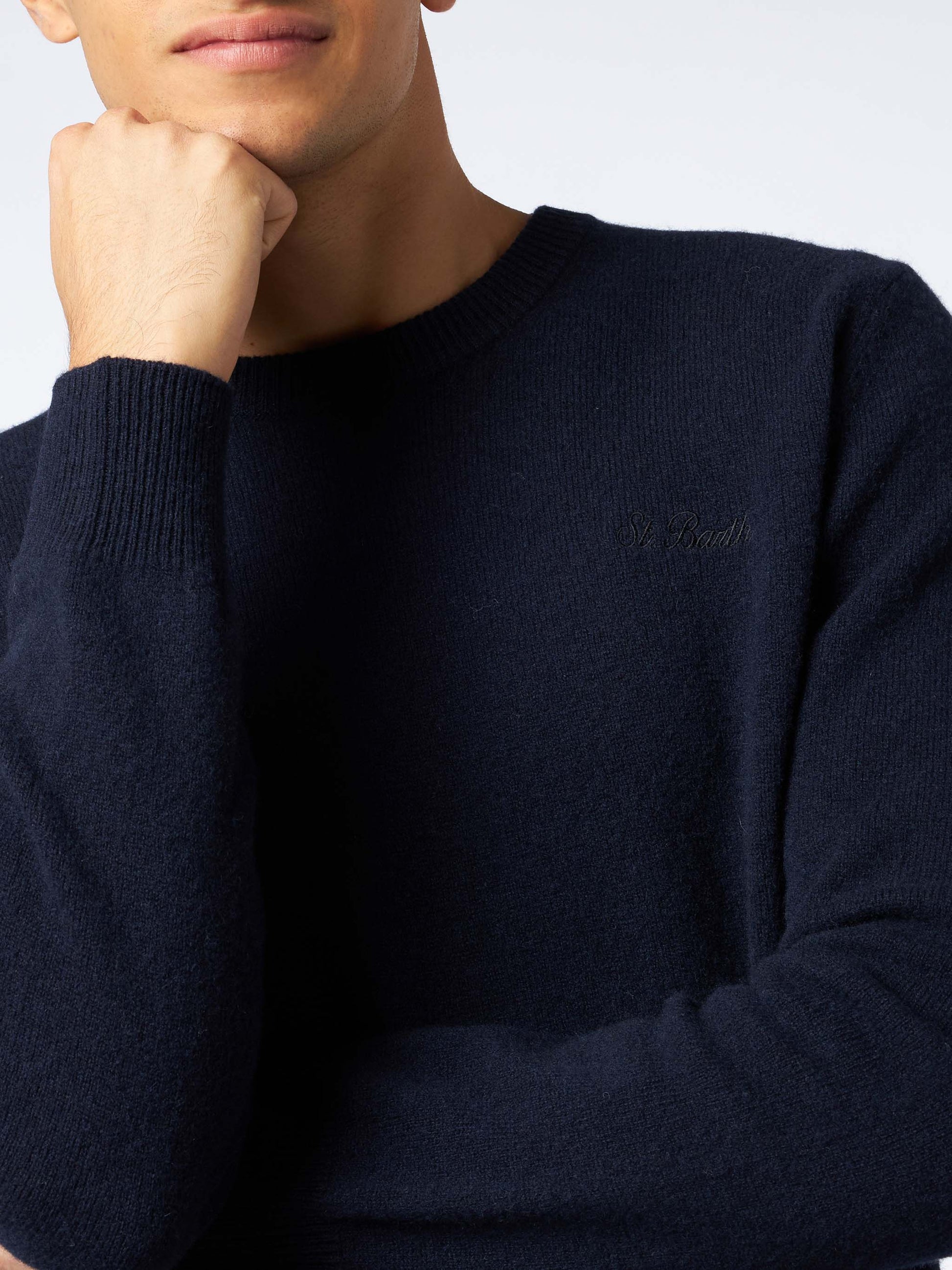 Man crewneck blue sweater with St. Barth embroidery - MC2 Saint Barth