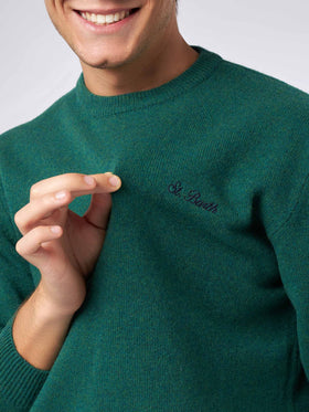 Man crewneck green sweater with St. Barth embroidery - MC2 Saint Barth