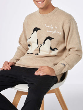 Man sweater with penguins print and Family is everything embroidery