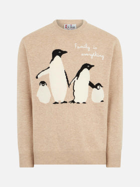 Man sweater with penguins print and Family is everything embroidery