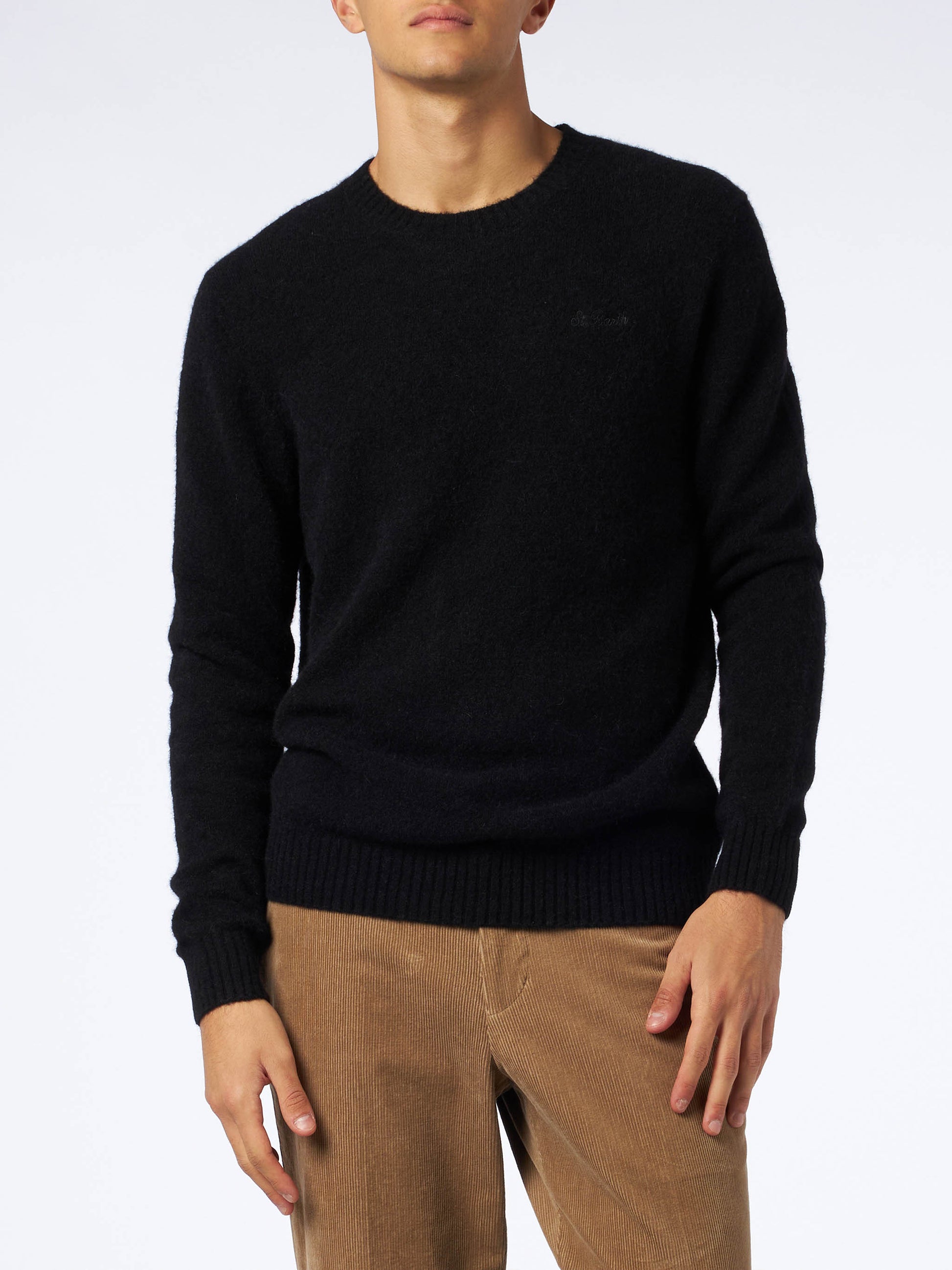 Man black stretch wool sweater with St. Barth embroidery - MC2 Saint Barth