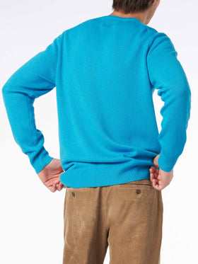 Man crewneck sweater with Après Ski postacard jacquard print