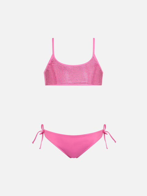 Girl pink bralette bikini Jaiden with rhinestone - MC2 Saint Barth