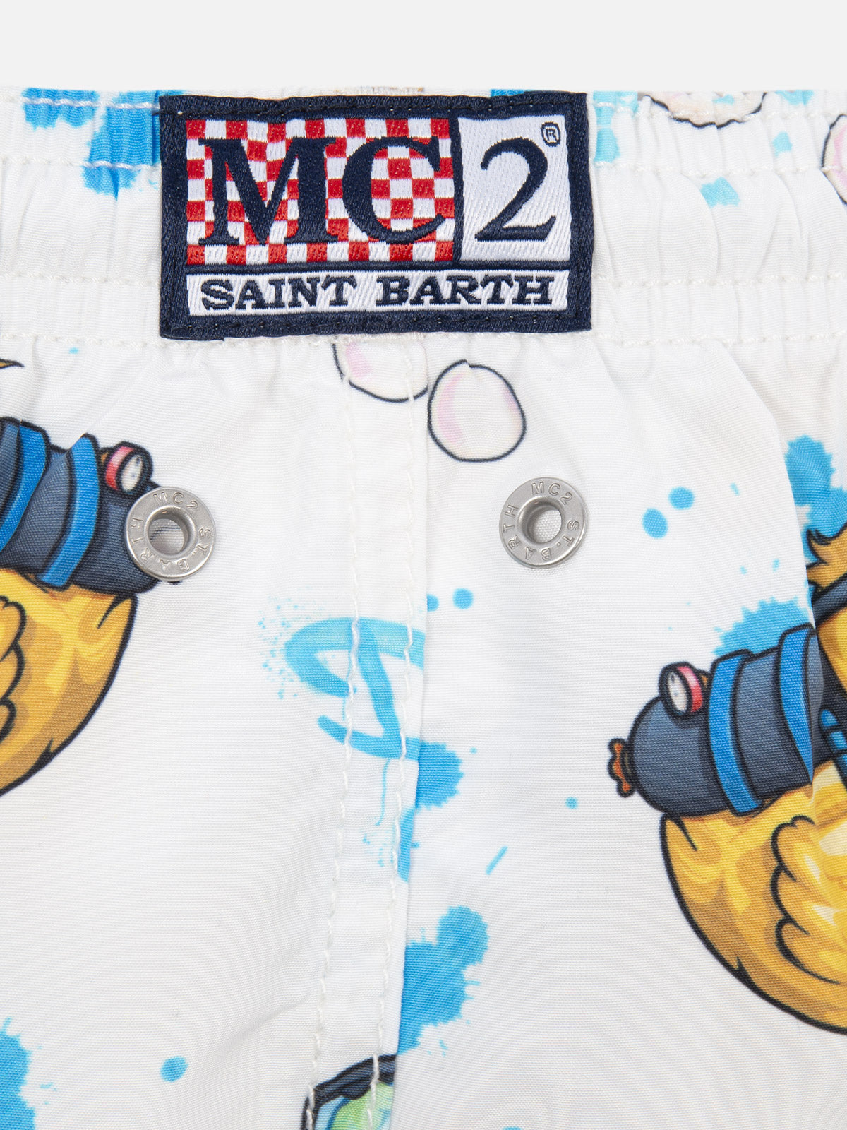 Boy mid-length Jean swim-shorts with Crypto Ducky print | CRYPTOPUPPETS SPECIAL EDITION - MC2 Saint Barth