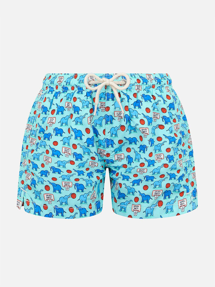 Boy lightweight fabric swim-shorts Jean Lighting with elephant print - MC2 Saint Barth