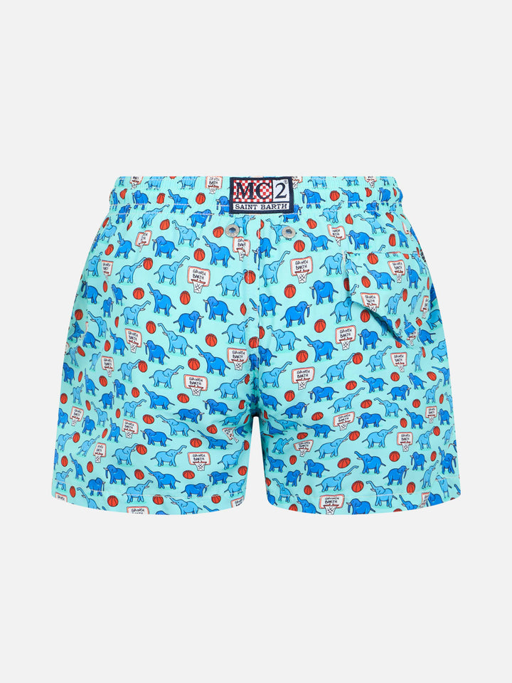 Boy lightweight fabric swim-shorts Jean Lighting with elephant print - MC2 Saint Barth