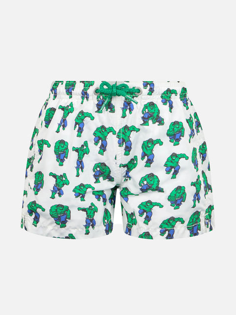 Boy lightweight fabric swim-shorts Jean Lighting with Hulk print | MARVEL SPECIAL EDITION - MC2 Saint Barth